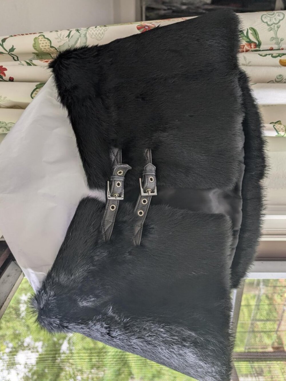Rabbit capelet/wrap/stole with silver-tone buckle, OS, by Joseph, Made in France